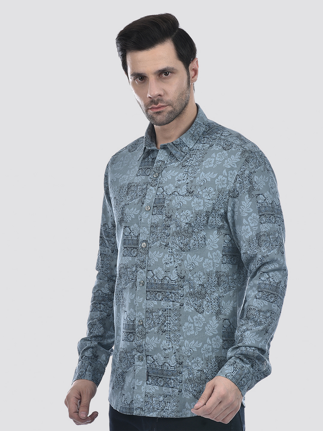Numero Uno Men Floral Print Blue Shirt